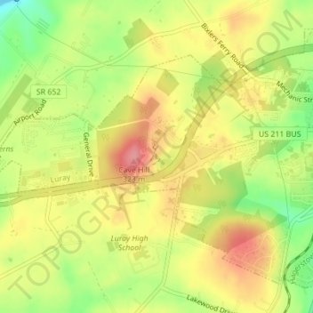 Topografisk kart Luray Caverns, høyde, relieff