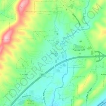 Topografisk kart Vanns, høyde, relieff