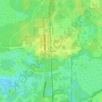 Topografisk kart Island Grove, høyde, relieff