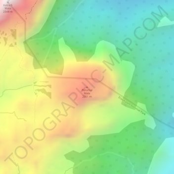 Topografisk kart Perumal Mala, høyde, relieff