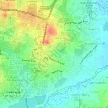 Topografisk kart Gandhipura, høyde, relieff