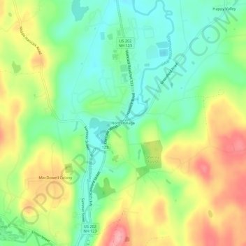 Topografisk kart North Village, høyde, relieff