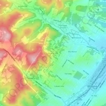 Topografisk kart Beverly Hills, høyde, relieff