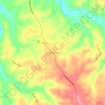 Topografisk kart Forest Grove, høyde, relieff