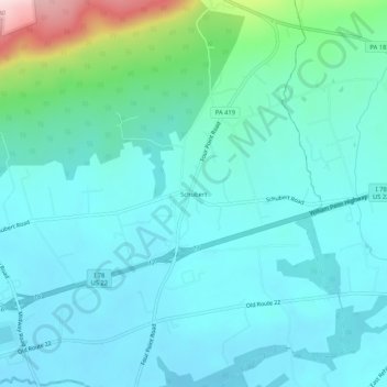Topografisk kart Schubert, høyde, relieff