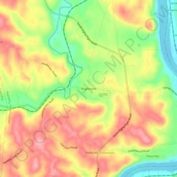 Topografisk kart Mapletown, høyde, relieff