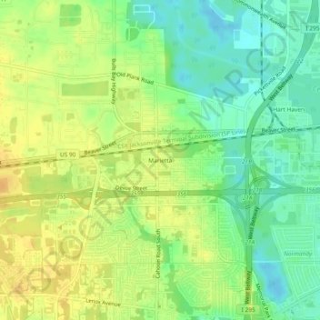 Topografisk kart Marietta, høyde, relieff