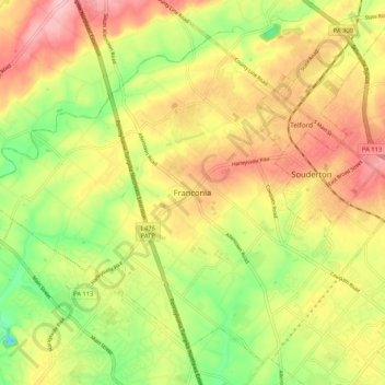 Topografisk kart Franconia, høyde, relieff