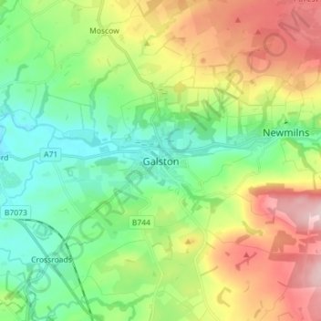 Topografisk kart Galston, høyde, relieff