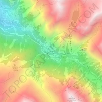 Topografisk kart Le Plamproz, høyde, relieff