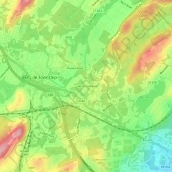 Topografisk kart Lake Arrowhead, høyde, relieff