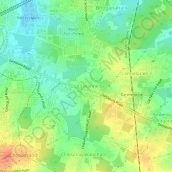 Topografisk kart Doddakannelli, høyde, relieff
