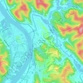 Topografisk kart Silver Valley Estates, høyde, relieff