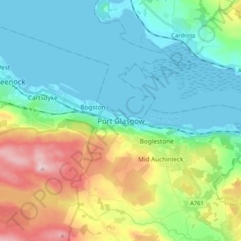 Topografisk kart Port Glasgow, høyde, relieff
