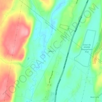 Topografisk kart Asbury, høyde, relieff