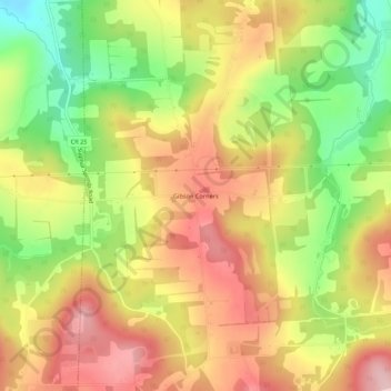 Topografisk kart Gibson Corners, høyde, relieff