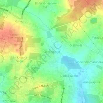 Topografisk kart Chikkagubbi, høyde, relieff