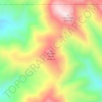 Topografisk kart Chicken Peak, høyde, relieff