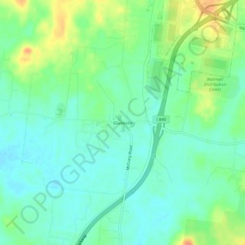 Topografisk kart Gladeville, høyde, relieff