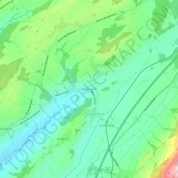 Topografisk kart Grattavache, høyde, relieff