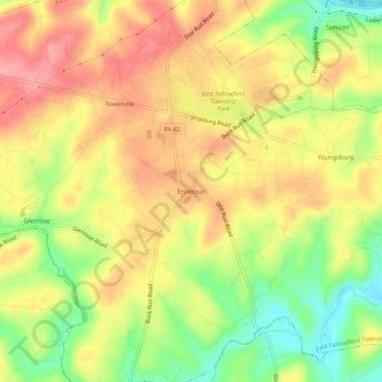 Topografisk kart Ercildoun, høyde, relieff