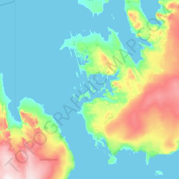 Topografisk kart Nordre Russøya, høyde, relieff