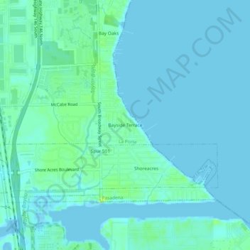 Topografisk kart Bayside Terrace, høyde, relieff