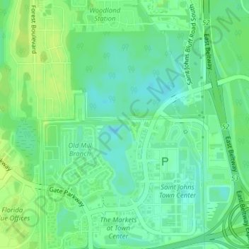 Topografisk kart Big Island Swamp, høyde, relieff