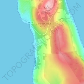 Topografisk kart Peaton, høyde, relieff