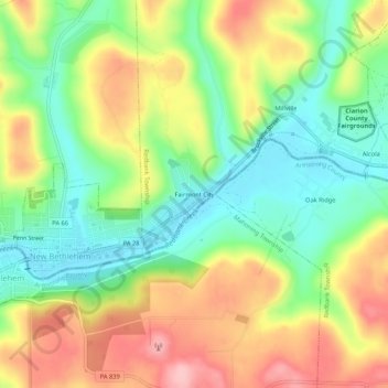 Topografisk kart Fairmont City, høyde, relieff