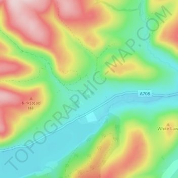 Topografisk kart Dryhope, høyde, relieff