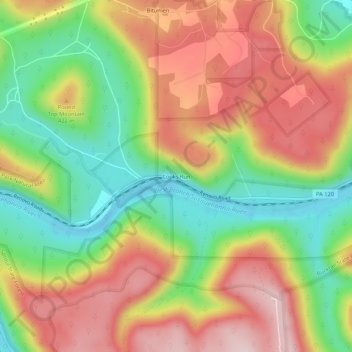 Topografisk kart Cooks Run, høyde, relieff