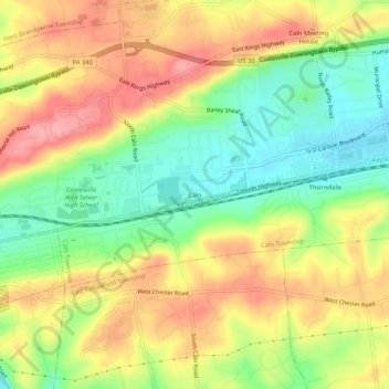 Topografisk kart Caln, høyde, relieff
