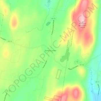 Topografisk kart Tuckers Corner, høyde, relieff
