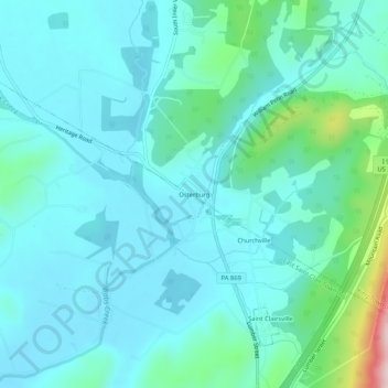 Topografisk kart Osterburg, høyde, relieff