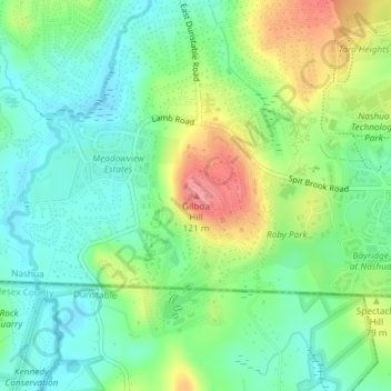 Topografisk kart Gilboa Hill, høyde, relieff