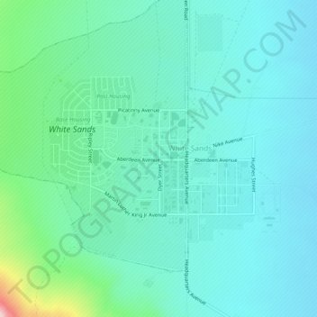 Topografisk kart White Sands Missile Range, høyde, relieff