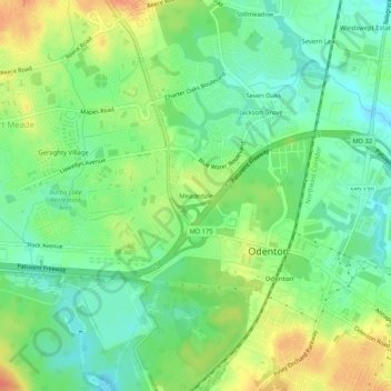 Topografisk kart Meadedale, høyde, relieff