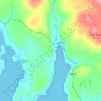 Topografisk kart Feorlig, høyde, relieff