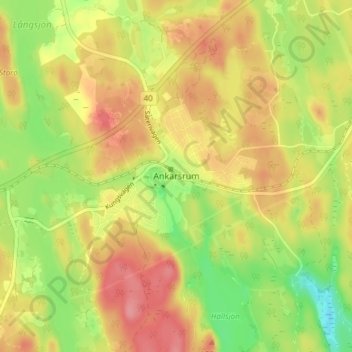 Topografisk kart Ankarsrum, høyde, relieff