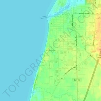 Topografisk kart Indian Grove, høyde, relieff
