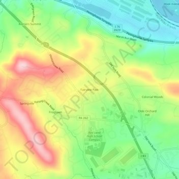 Topografisk kart Fairview Park, høyde, relieff