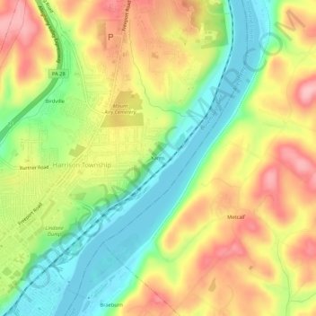 Topografisk kart Karns, høyde, relieff