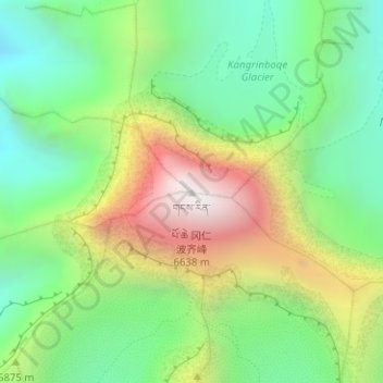 Topografisk kart Mount Kailash, høyde, relieff