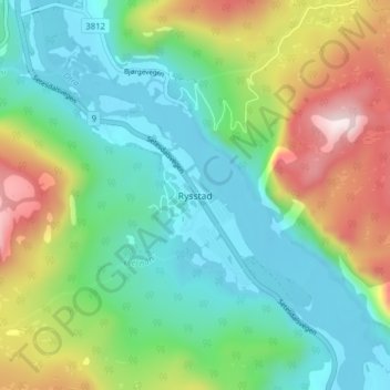Topografisk kart Rysstad, høyde, relieff