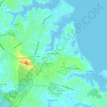 Topografisk kart Mariners Point, høyde, relieff