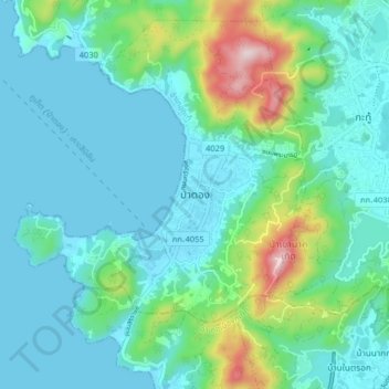 Topografisk kart Pa Tong, høyde, relieff