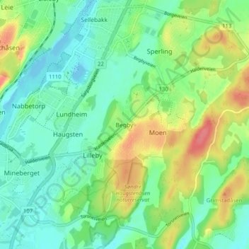 Topografisk kart Begby, høyde, relieff