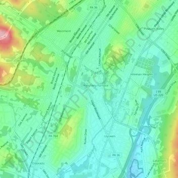 Topografisk kart South Altoona, høyde, relieff