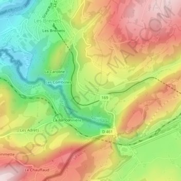 Topografisk kart Le Bas-des-Frêtes, høyde, relieff